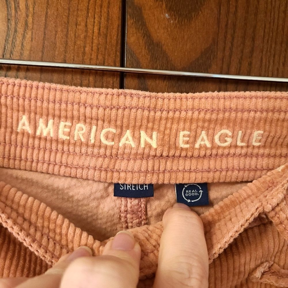 American Eagle Cargo Pants Salmon Pink Corduroy Super High Rise Baggy Wide Leg - Picture 5 of 10